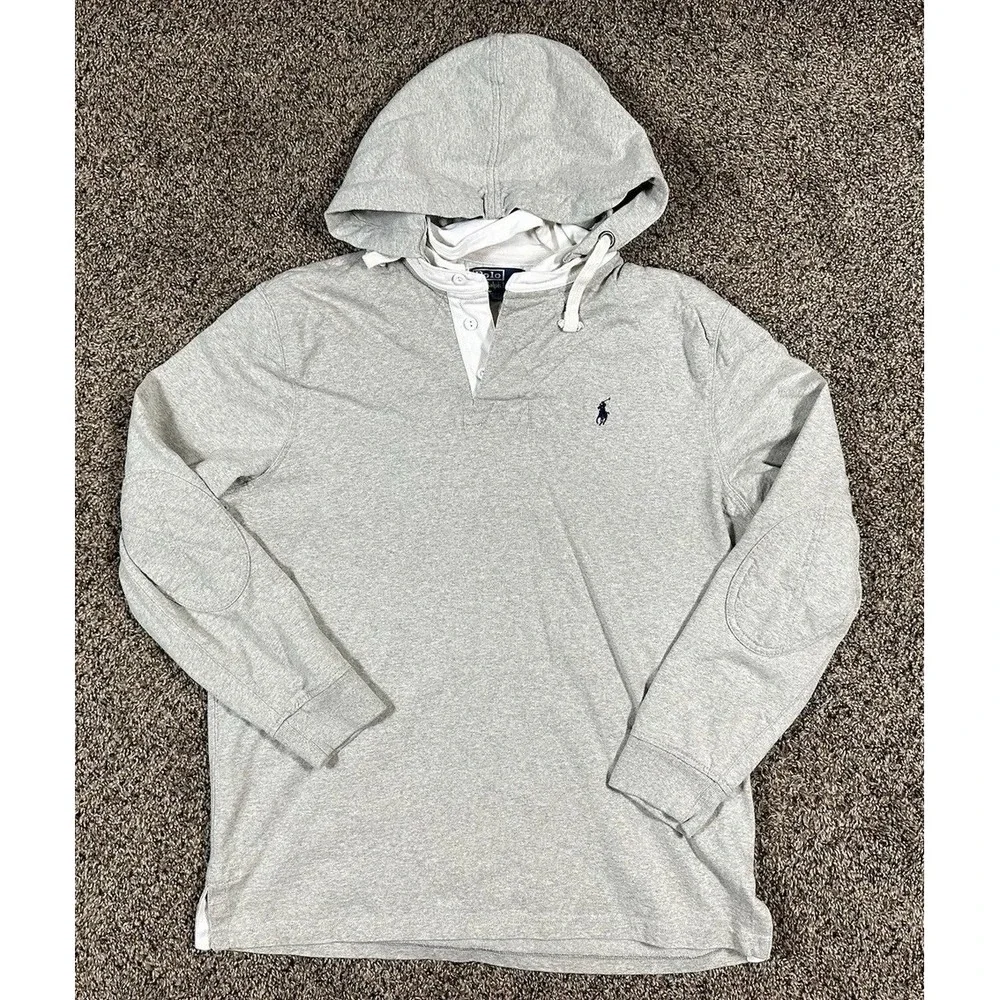 Vintage Polo Ralph Lauren Men's Rugby Gray Long‎ Sleeve Detached Hood Sz Large